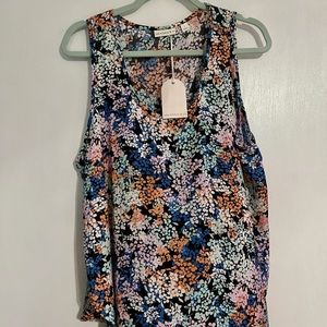 Van Winkle & Co scoop-neck floral satin sleep tank- L